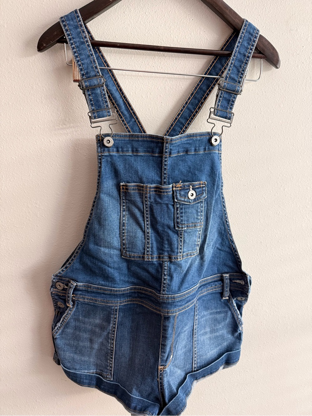 Arizona Jean Company Indigo Denim Short Overalls Romper